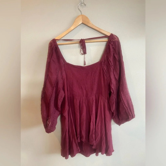 TORRID 3/4 Sleeve Zinfandel Red Blouse Tie Back and Front Plus Size 4X NWT - Picture 2 of 9